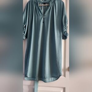 Banana Republic Silky Teal Tunic with Gathered Neckline